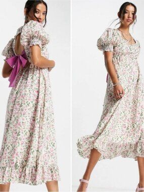 SISTER JANE Forget Me Not Midi Cutout Back Bow Floral Dress S